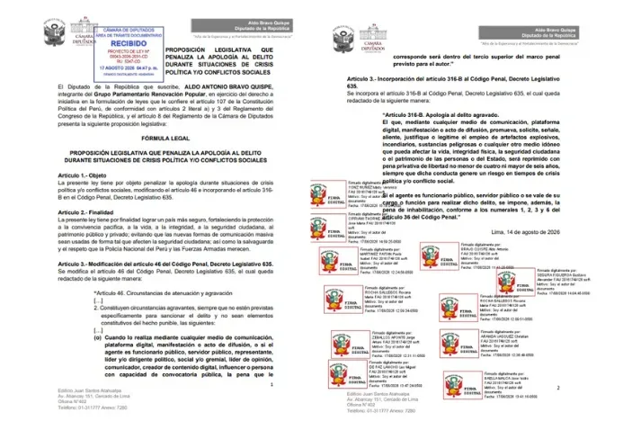 Proyecto de ley presentado por Renovación Popular | Foto: Congreso del Perú.