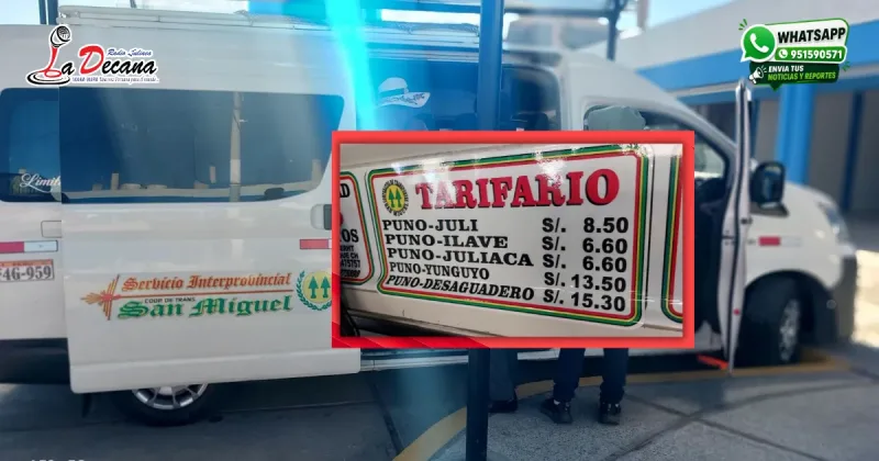 nuevo tarifario de transporte interprovincial fija el pasaje de Juli en 8.50 soles