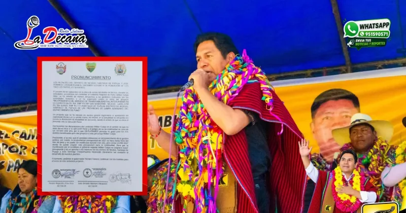 declarar persona no grata al candidato al Gobierno Regional de Puno, Wilber Cutipa.