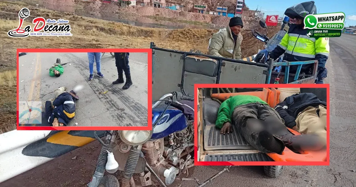 Choque entre mototaxi y tráiler deja dos heridos de consideración en el puente Maravillas de Juliaca