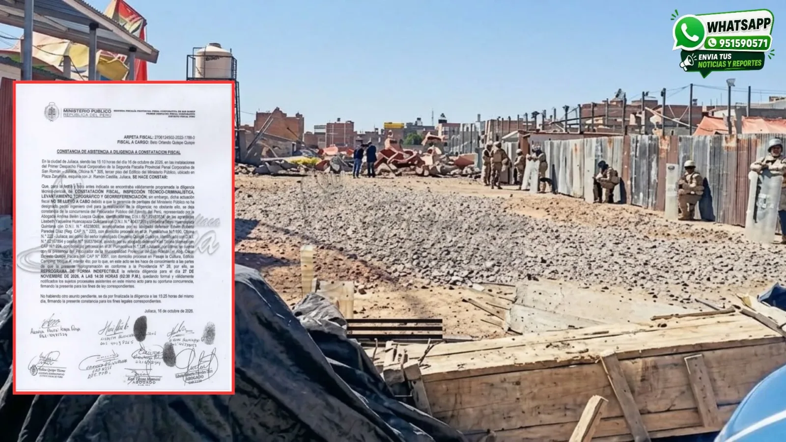 Suspenden diligencia fiscal en Juliaca por falta de perito ingeniero civil