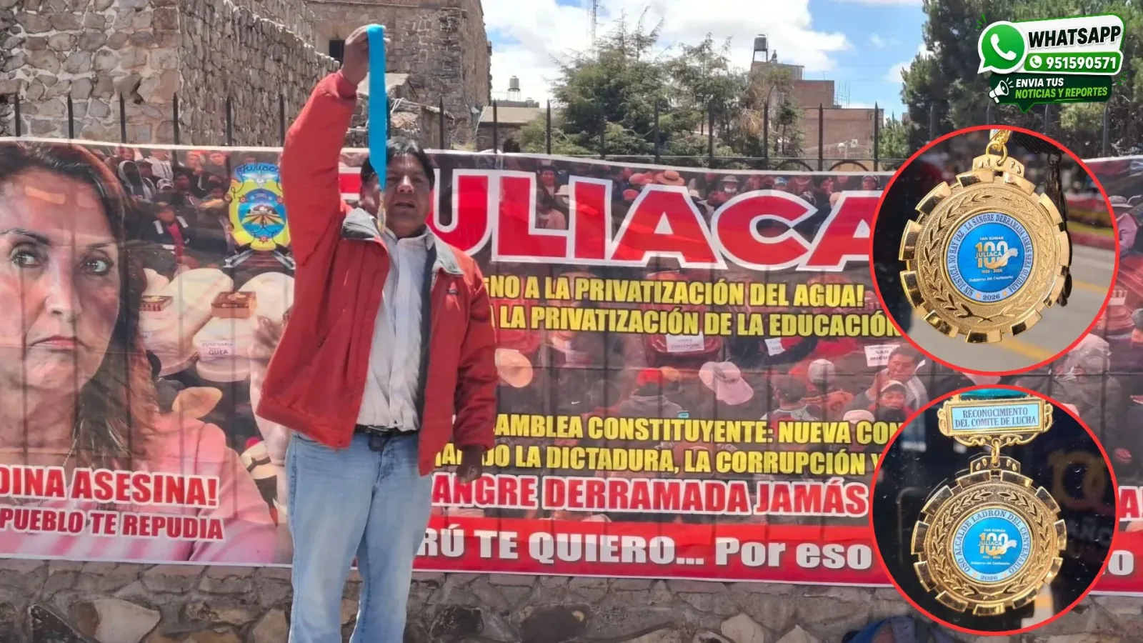 Comité de Lucha entrega simbólica medalla al alcalde Óscar Cáceres y cuestiona su gestión municipal