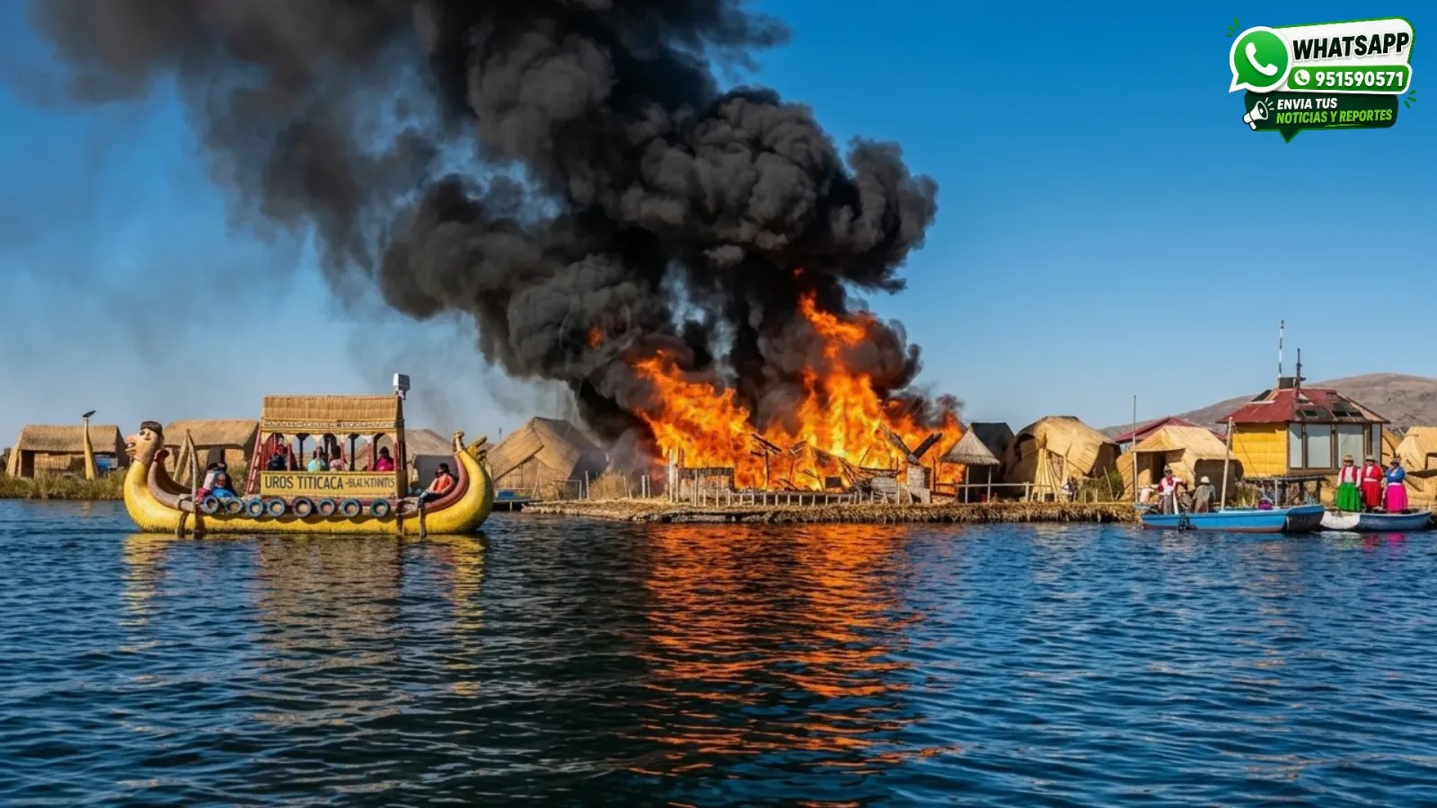 Incendio forestal en el lago Titicaca consume totorales y genera preocupación por posibles daños a viviendas
