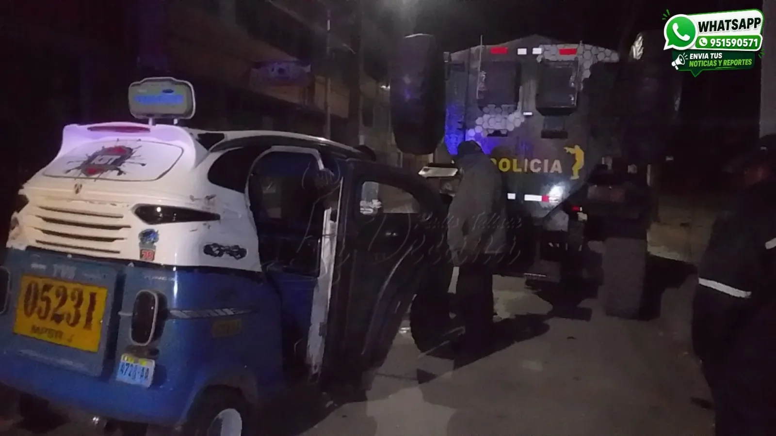 Joven queda atrapado entre los fierros de su moto torito tras chocar contra tanqueta policial en Juliaca
